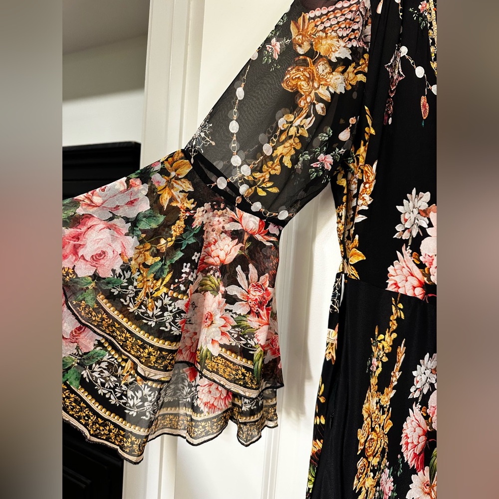 Chic Black Floral Long Sleeve Silk Dress - Picture 13 of 15